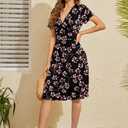 WEACZZY Women's Summer Short Sleeve Casual Dresses V-Neck Floral Party Dress with Pockets (L)