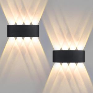 Wall Sconces Set of Two, Indoor Modern Black Wall Lighting Decor Fixtures, 8W Interior Up and Down Wall Mount Light 3000K Warm White for Hallway Living Room Bedroom
