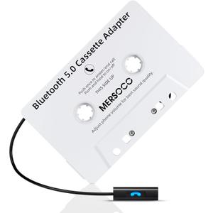 Car Audio Bluetooth 5.0 Cassette Receiver, Cassette Bluetooth Adapter for Car Tape Player, Wireless Cassette Aux Adapter with Hands-Free Calling, Universal Compatibility for Smartphone,Tablet(White)