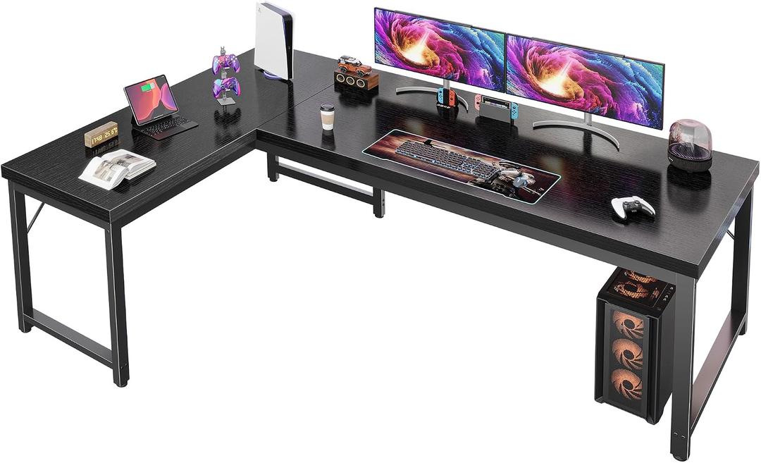 Huuger 63 Inch L Shaped Desk with 0.95 Inch Thicker Desktop, Reversible Computer, Larger Corner Office Gaming Desk, Robust Metal Frame, for Home Office, Study, Black, 63inch Without Outlets