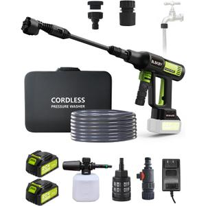 Portable Cordless Pressure Washer 2 Batteries - 1200PSI Brushless Cordless Power Washer with 6-in-1 Nozzle, Adjustable Foam Cannon LCD Touch Screen for Car Garden (Green)