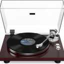 Record Player Turntable Wireless Output Vintage Vinyl Player Aluminium Platter Carbon Fiber Tonearm Belt-Drive 33 45 RPM Phono Audio AT-3600L MM Cartridge RCA Line Anti-Skate Pitch Control Walnut Red