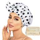 Luvruitaky Shower Cap Luxury Shower Caps for Women Reusable Waterproof Large Hair Cap for Shower Non-slip with Adjustable Bowknot Quick-dry Hair Bath Cap for men (White)