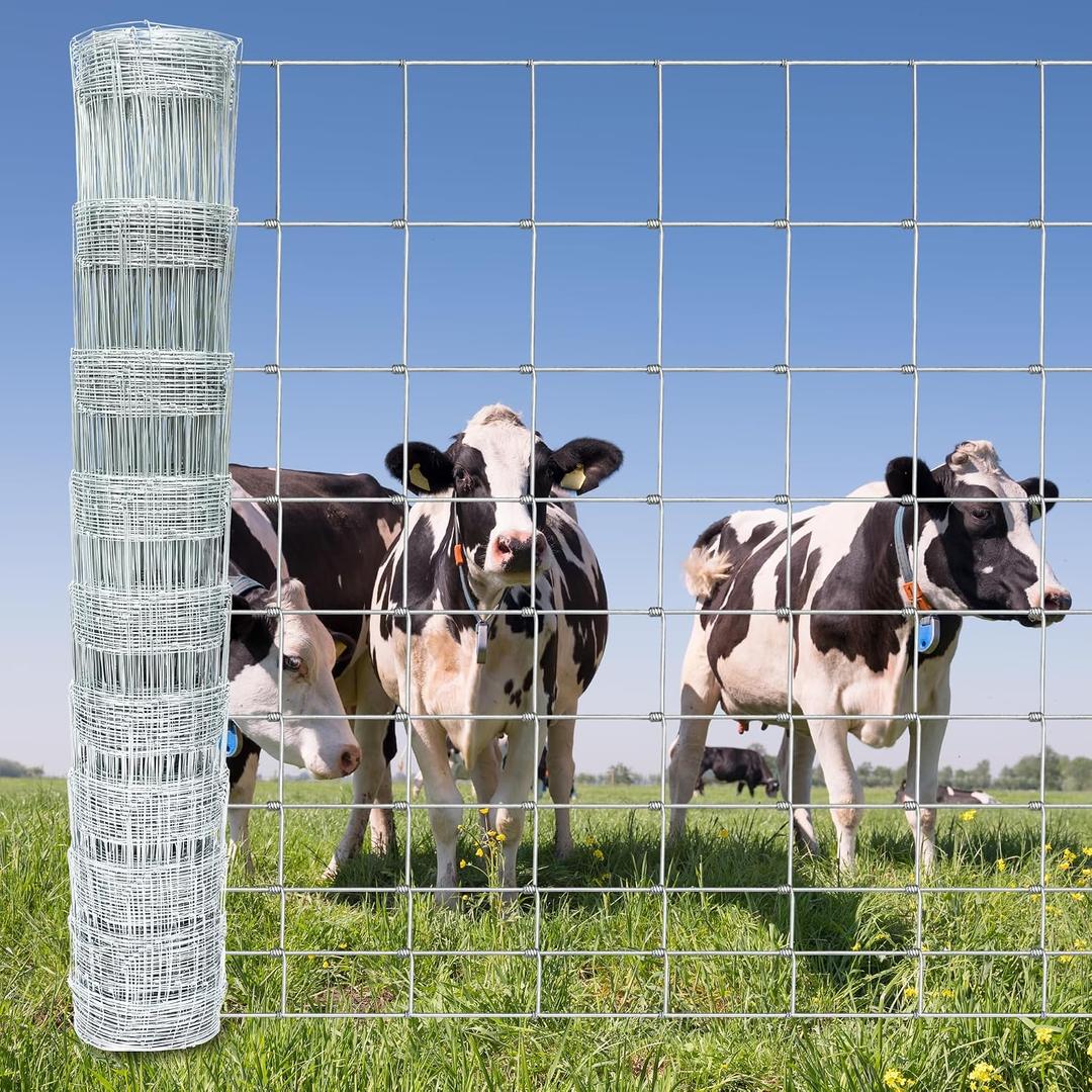 Farm Fence 4ft x 164ft Heavy Zinc Coating Cattle Fence Galvanized Field Fencing Sheep Fence Goat Fence,Hog Wire Fencing for Yard Livestock Animals Protection