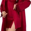 WDIRARA Women's Sexy Lace Cami Sleepwear Slip Satin Nightgown with Robes Set 2 Piece Spaghetti Strap Nightwear, Red XS