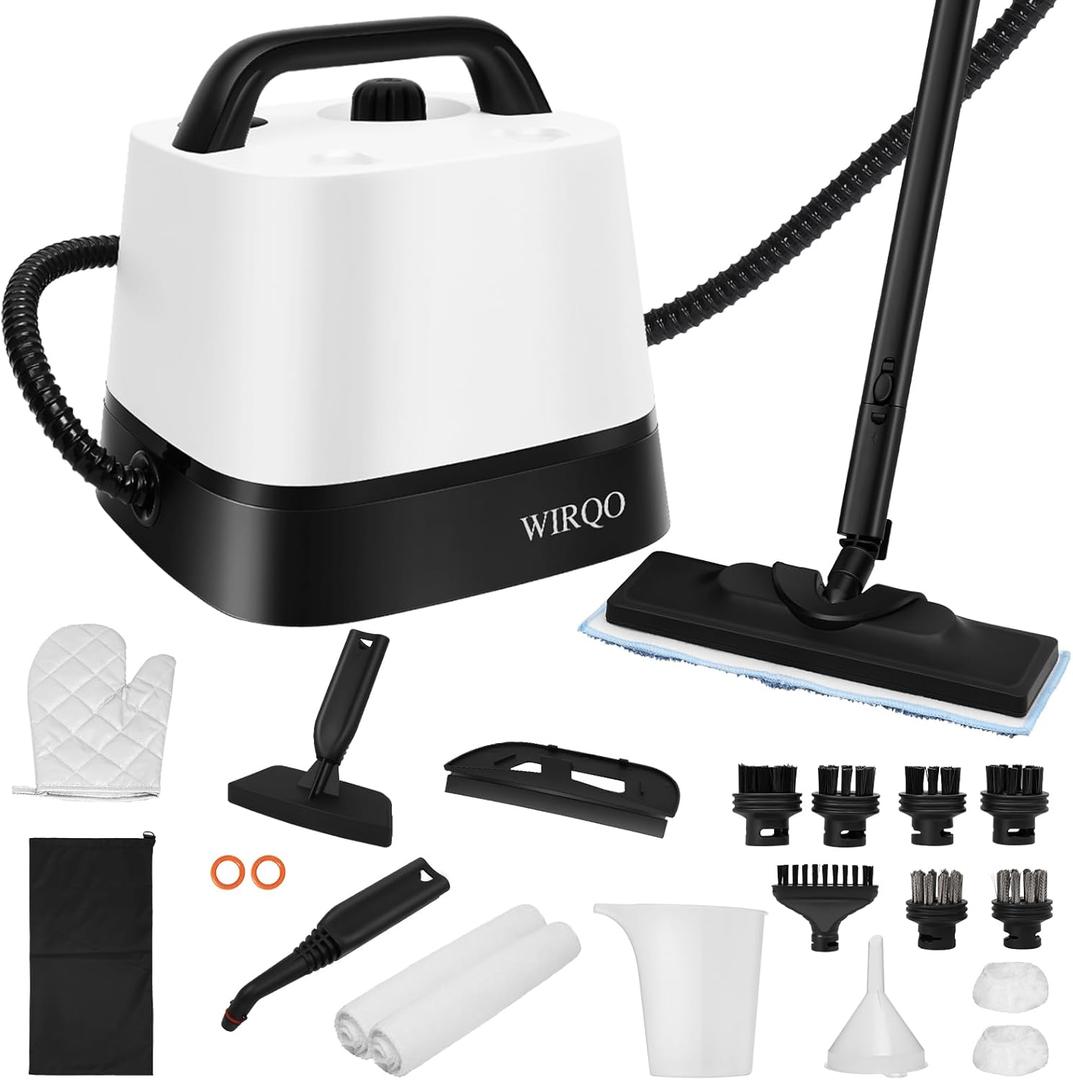 Steam Cleaner with 24-Piece Attachments, Multipurpose Steamer Mop for Home, Floor, Car, Grout, Tile, Furniture, Carpet, Couch, Window, Wall, Upholstery, Oven Grease, Canister, 1.5L Tank (White)