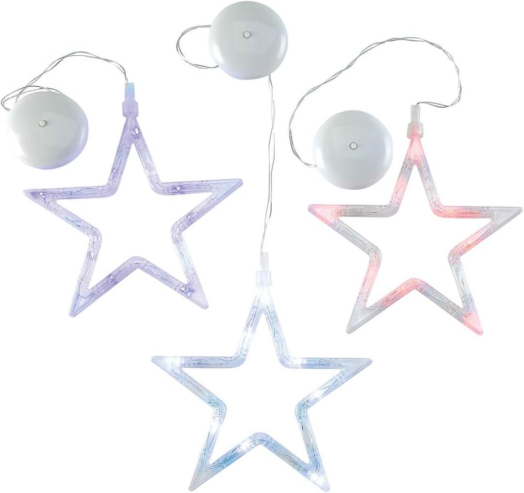 Holiday PeakTM Patriotic Suction Cup Lights - Set of 3 Red, White, and Blue Window Lights, LED Wall Dcor with Timer, Easy Installation, Battery-Powered, 20" L x 7.375" W x 1" D