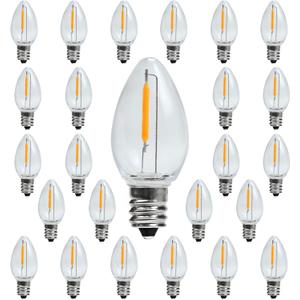 C7 E12 LED Night Light Bulbs, C7 Replacement LED Light Bulbs, Window Candles & Salt Lamp Bulbs, E12 Chandelier Base, 0.6W Equivalent to 7W, Warm White 2200K, Clear Plastic, 25 Pack