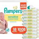 Pampers Sensitive Baby Wipes, Water Based, Hypoallergenic and Unscented, 18 Flip-Top Packs (1008 Wipes Total) 