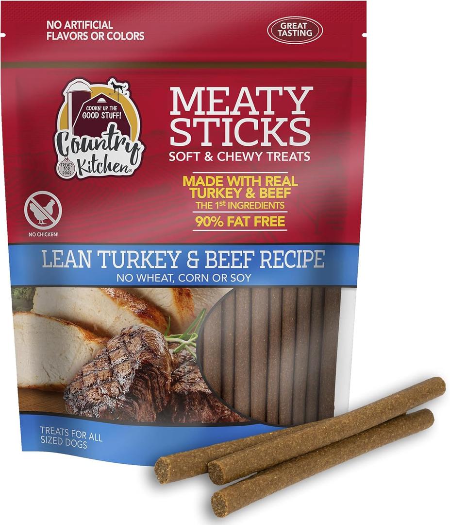 Country Kitchen Beef & Turkey Meaty Sticks Soft Chew Dog Treats, Great Tasting, Made with Real Beef & Turkey, 25 oz (EXP 02/01/26)
