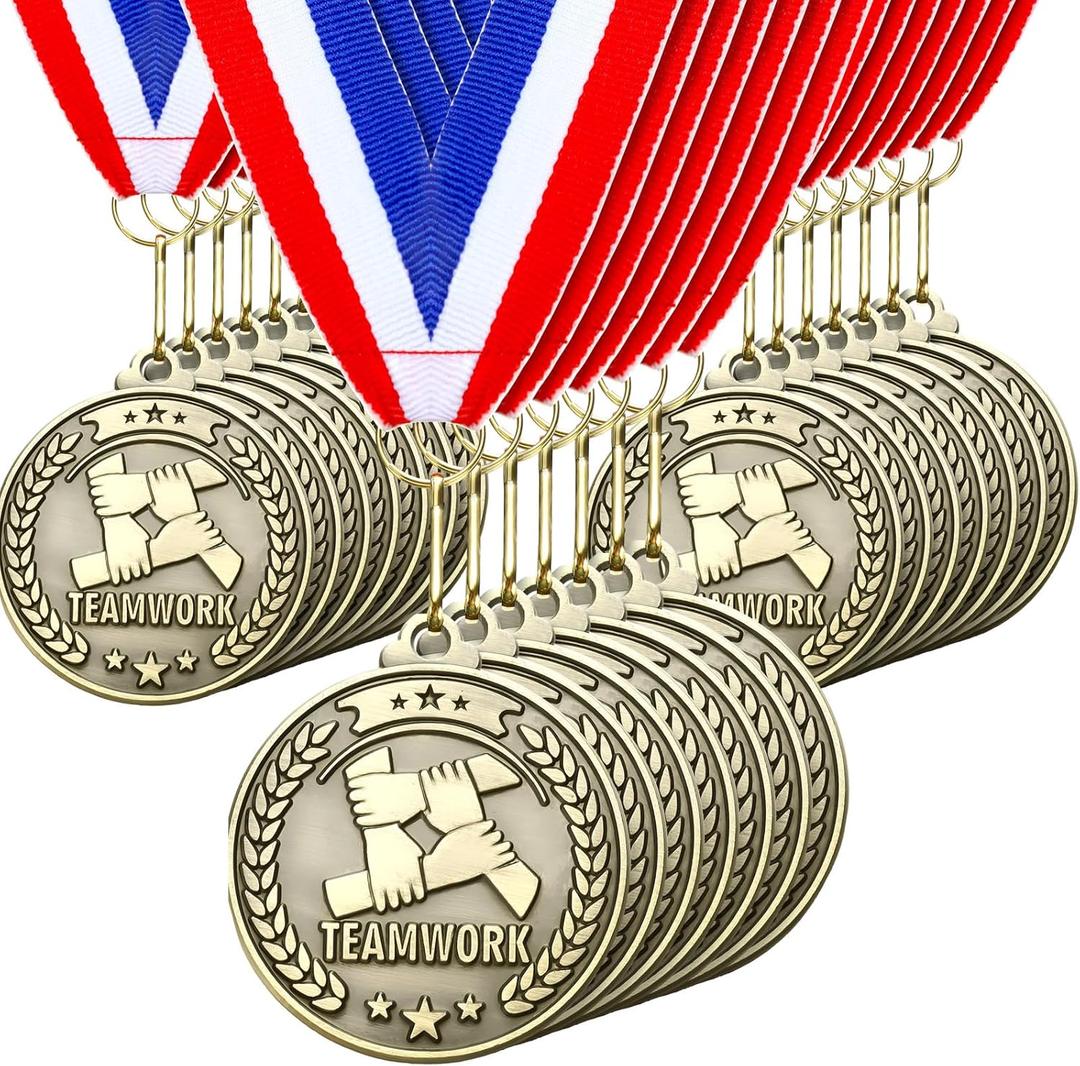 Quelay 30 Pcs 2'' Gold Awards Medals Bulk Winner Medals with Neck Ribbons Encourage Team Participation for Adults Trophy Award Prize Gift Competitions Graduation Party