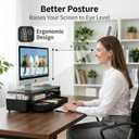 ECOLOVI Desk Organizer and Accessories, 2-Tier Computer Monitor Stand Rise with Storage Drawer & 2 Pen Holders, Laptop & Printer Stand for Desktop, Workspace Organizers for Office Supplies (Black)