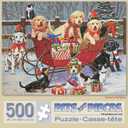 Bits and Pieces  500 Piece Jigsaw Puzzle for Adults  Santa's Helpers - Puppies Christmas Sleigh Jigsaw Puzzle by Artist William Vanderdasson, Completed Puzzle Size: 18" x 24"