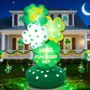 5.6FT St Patricks Day Inflatables  Inflatable Shamrock Tower with Layered Four-Leaf Clover Design, Festive Lucky St. Patricks Day Decorations Outdoor, Magical Green Yard Display