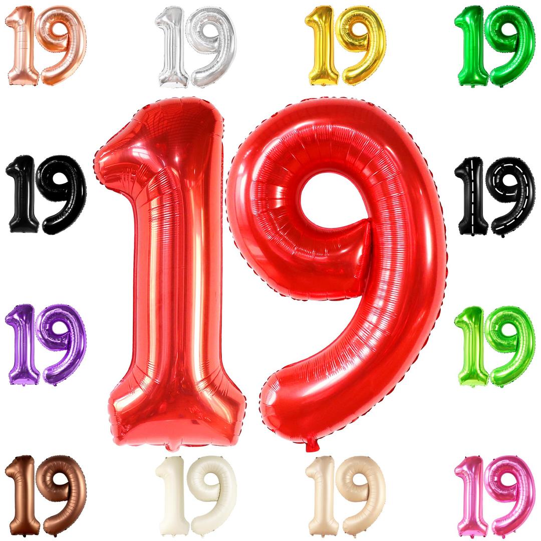 KatchOn, Giant 19 Birthday Balloons Red - 40 Inch | 19 Balloons for 19th birthday decorations | Red 19 Balloon Number | 19th Birthday Balloons for 19 Year Old Birthday Party Decorations