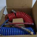 15FT Coiled Air Brake Line Hoses Kit Electrical Power Wire Assembly with 12" Tractor Lead, Gladhand & Handle Grips & Rubber Seals for Semi Truck Trailer
