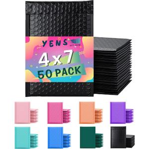 Yens Poly Bubble Mailers 4x8 50 Pack Black Waterproof Self Seal Adhesive Shipping Bags, Cushioning Padded Envelopes for Shipping, Mailing, Packaging, Usable 4x7