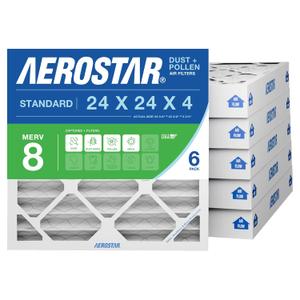 Aerostar 24x24x4 MERV 8 - 6 Count - High Efficiency Pleated HVAC, Furnace & Air Conditioner Filters - Removes Dust, Lint, Mold & Allergy-Causing Pollen