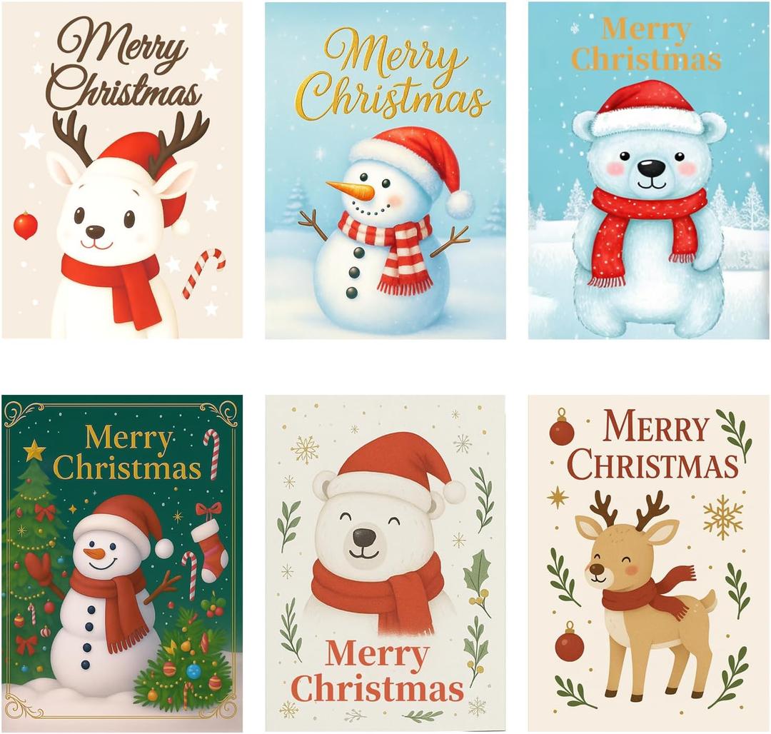 Christmas Cards Set 5x7  18 Holiday Greeting Cards with Envelopes 6 Assorted Designs Boxed for Easy Storage Printed Messages Inside