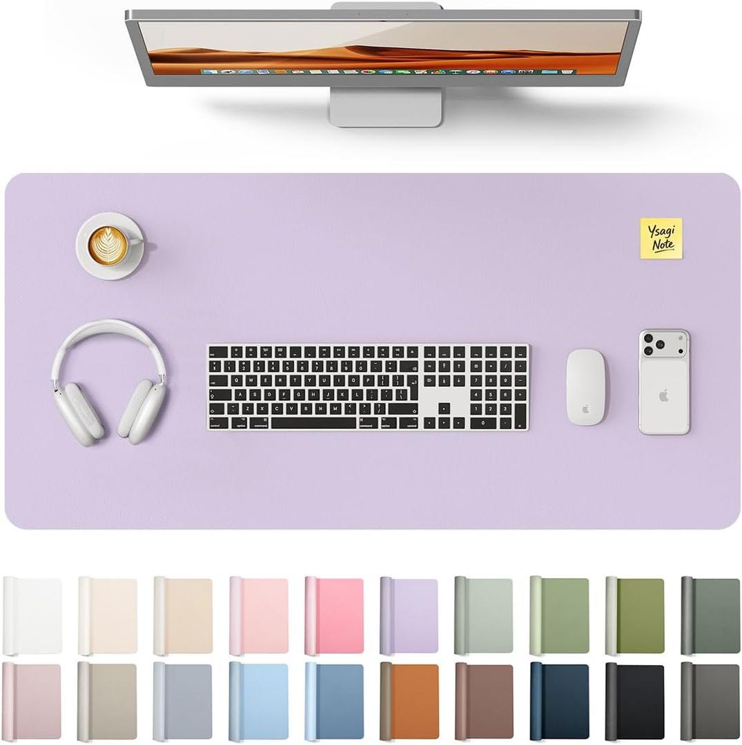 YSAGi Leather Desk Protector, Office Mat, Large Mouse Mat, Non-Slip PU Leather Blotter, Laptop Desk, Waterproof Writing Pad for Office and Home (Light Purple, 35.4" x 17")