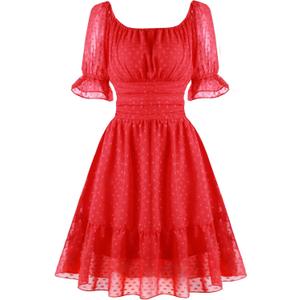 tagunop Women's Summer Casual Dress Smocked Square Neck Mini Dresses Ruffle Short Sleeve Sundress S
