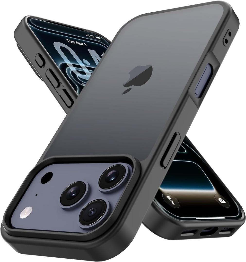 7 x PinLiSheng Matte Case for iPhone 17 Pro Max Case,Shockproof Protective Hard Back Slim Phone Case,Frosted Translucent Back Phone Cover, Anti-Fingerprint - Black
