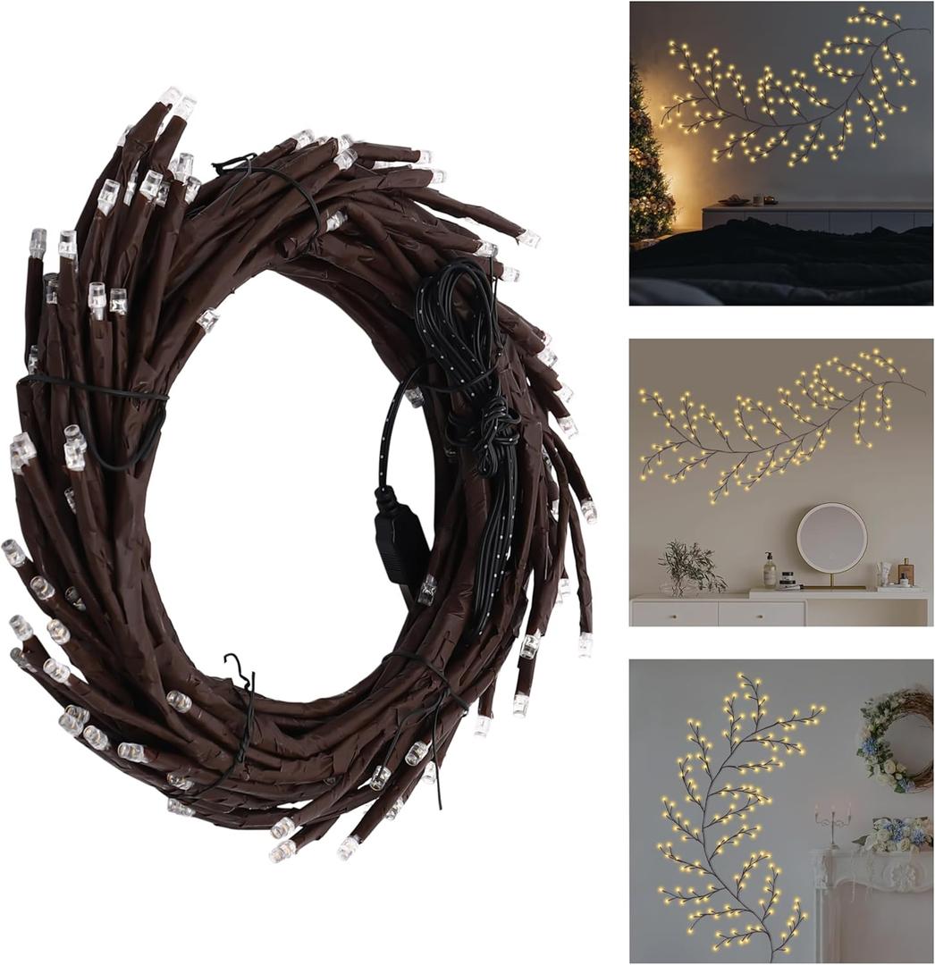 7.55ft-Enchanted Willow Vine LED Lights, Room Decor Christmas Decorations DIY Vines, 144 LEDs Artificial Plants Twinkle Tree Lighted Branches for Bedroom Wall Living Room Decor(1PCS)