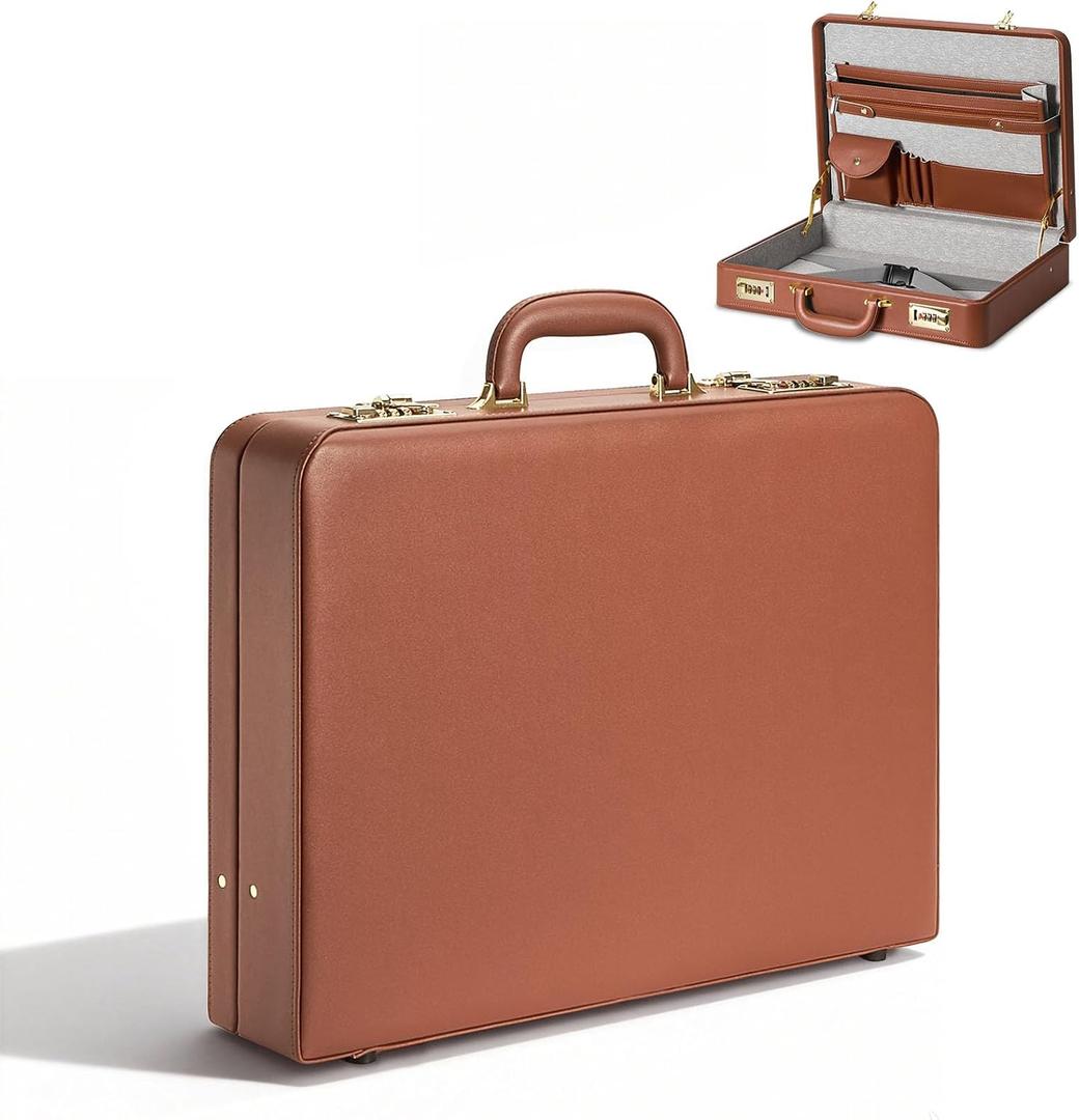LOCKCURX Briefcases for Men, Anti-Theft Dual Lock Briefcase with 16 Inch Laptop Compartment, Waterproof Faux Leather, Brief Cases Men with Multi File Organizer, Perfect for Office, Travel (Brown), Combination Lock