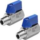 DERNORD 1/4 Inch Mini Ball Valve Stainless Steel Female x Male NPT Thread Shut-off Valve with Blue Handle (Pack of 2)