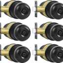 Privacy Door Knobs, 6 Pack Matte Black Door Knobs with Lock, Bed and Bath Door Knob Interior Keyless Locksets, Round Door Handles Reversible for Left Right Handed Doors