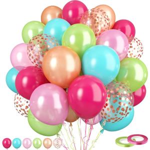 FunHot Tropical Balloons, 60 Pcs 12 Inch Hot Pink Teal Blue Latex Balloons with Rose Gold Confetti for Birthday Baby Shower Wedding Beach Tropical Flamingo Party Decorations