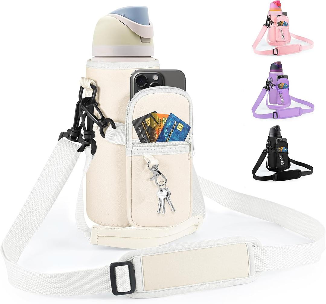 Water Bottle Carrier Bag with Strap for Owala FreeSip 24/32oz with Detachable Phone Pocket for Owala Accessories 24/32oz Water Bottle Sleeve for Walking Camping Gym