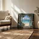 Coastal Beach Window View Wall Art, Ocean Seascape Decor, 24" L x 16" W