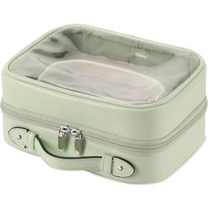 Clear Cosmetic Bag Double Layer Travel Toiletry Bag Clear Makeup Bag Case with 4 Compartments, Transparent Travel Bag for Toiletries, Large Toiletry Bag for Women Cosmetic Case (Sage Green, Small)