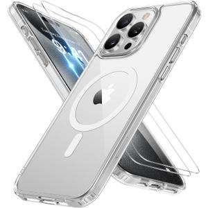 Miracase Magnetic for iPhone 15 Pro Case 6.1 inch (Compatible with MagSafe)with 2X Screen ProtectorsMilitary-Grade Protection, Anti-Fingerprint Translucent Matte Phone Cover, Clear