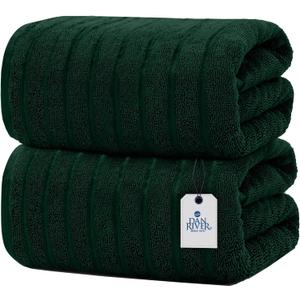 DAN RIVER Pack of 2 Bath Sheet 35x70 Inches, Ribbed Oversized Bath Towels Extra Large, Organic Cotton Towels for Bathroom - Hunter Green
