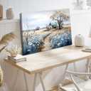 Framed Rustic Farmhouse Canvas Wall Art Beautiful Field Painting Wildflower Barn Print Nature Scenery Picture French Countryside Poster for Bathroom Bedroom Living Room Office Wall Decor 12x16in