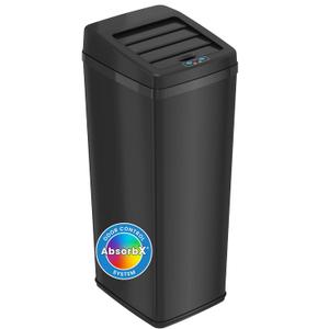 iTouchless 14 Gallon Sliding Lid Automatic Sensor Trash Can with Odor Filter System, 52 Liter Black Steel Touchless Kitchen Garbage Bin, Matte Black