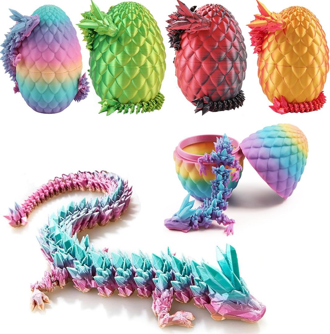 Qxbuhe 12 inch 3D Printed Dragon Eggs with Dragon Inside. Easter Dragon Eggs, Mystery Surprise Easter Eggs for Kids, Unique 3D Printed Animals (Rainbow)