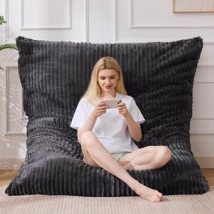 Bean Bag Chair, Giant Bean Bag Chair, 4 in 1 Convertible Beanbag Chairs for Adults with Removable Cover, Memory Foam Floor Cushions, Living Room, Bedroom, Dark Grey (Large)