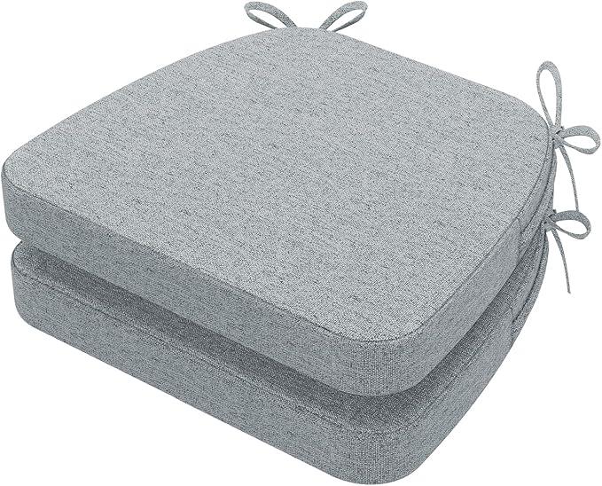 AAAAAcessories D-Shaped Chair Cushions, 2" Thick Dining Chair Pads with Ties and Removable, Machine-Washable Cover, 17" x 16", Set of 2, Gray