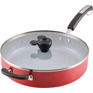 Farberware Disney Bon Voyage Ceramic Nonstick Saute Pan/Frying Pan with Lid and Helper Handle, 4.5 Quart Sauteuse Pan - Red