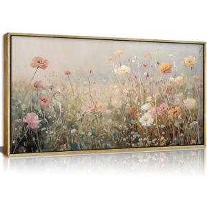 Large Framed Wildflower Wall Art, Vintage Flower Botanical Wall Decor, 32"L x 16"W
