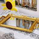 Rectangle Vintage Decorative Mirror Tray, Jewelry Cosmetics Makeup Storage Dresser Organizer Tray, Serving Tray (Golden - Rectangle)