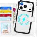 TUCCH 2-in-1 Detachable Wallet Case for iPhone 17 Pro (6.3-inch) 2025, Wireless Charging | RFID Blocking 4 Card Holder | Wrist Strap | Kickstand | Magnetic | PU Leather | Protective Flip Cover | White