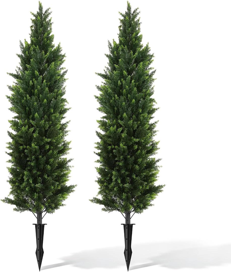 Artificial Cedar Topiary Trees 5ft Set of 2 Cypress Tree with Ground Spike