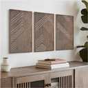 VIYYIEA Boho Solid Wood Carved Wall Art Set of 3, Geometric Minimalist Wooden Home Decor Panels, Handcrafted Solid Wood Wall Hanging for Living Room Bedroom Hallway, 16 x 8 Inch Each (Sunset Brown)