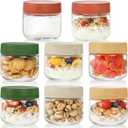 8 Pack Overnight Oats Container with Lids, 10 Oz Clear Glass Yogurt Storage Jar, Leak Proof Empty Glass Candy Jar for Food Prep, Spice, Snacks, Jam, Beans, Cereal, Kitchen, Airtight