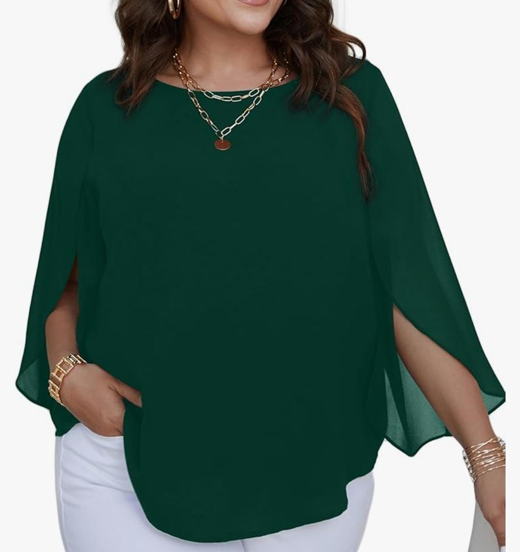 SCOMCHIC Plus Size Blouses for Women Summer Chiffon 3/4 Sleeve Tunic Tops Dressy Scoop Neck Casual Loose Flowy Shirts 4XL