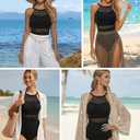 Holipick Crochet Tummy Control One Piece Swimsuit Modest Bathing Suit High Neck Full Coverage Swimwear (Black, L)